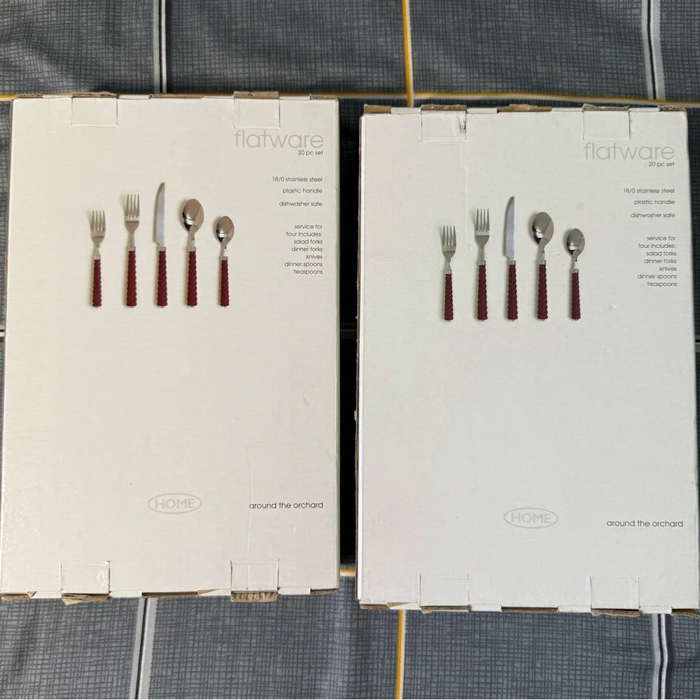 🏡NWOT Still in the box Wine/Silver Flatware Set - TWO BOXES- 20 Piece each box